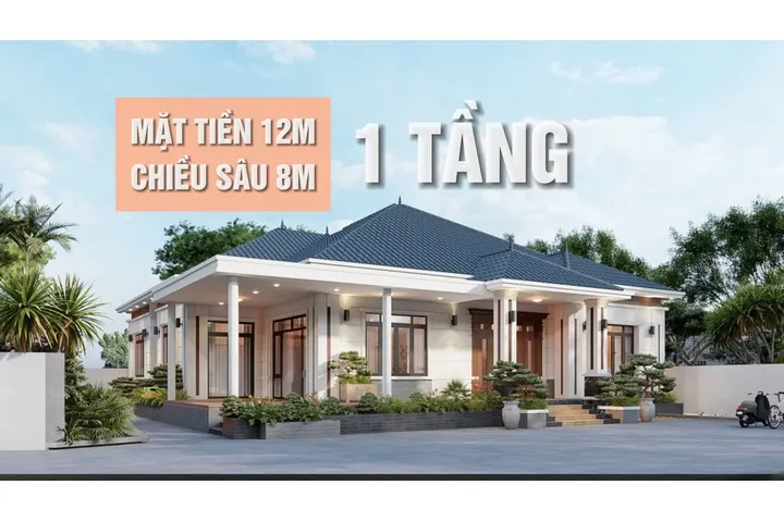 19 Mẫu thiết kế nhà mặt tiền 12m sâu 8m 1 tầng đầy đủ tiện nghi