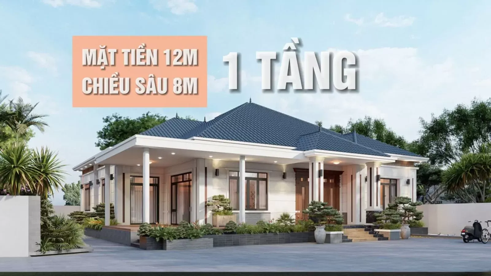 19 Mẫu thiết kế nhà mặt tiền 12m sâu 8m 1 tầng đầy đủ tiện nghi