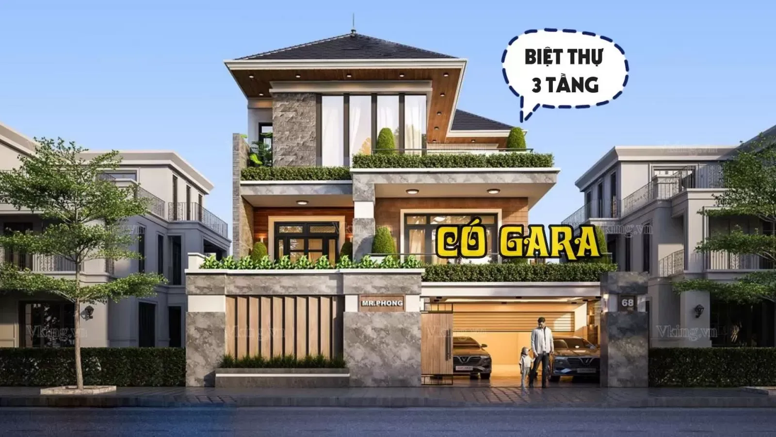 21+ Mẫu nhà biệt thự 3 tầng có gara xu hướng thiết kế 2024