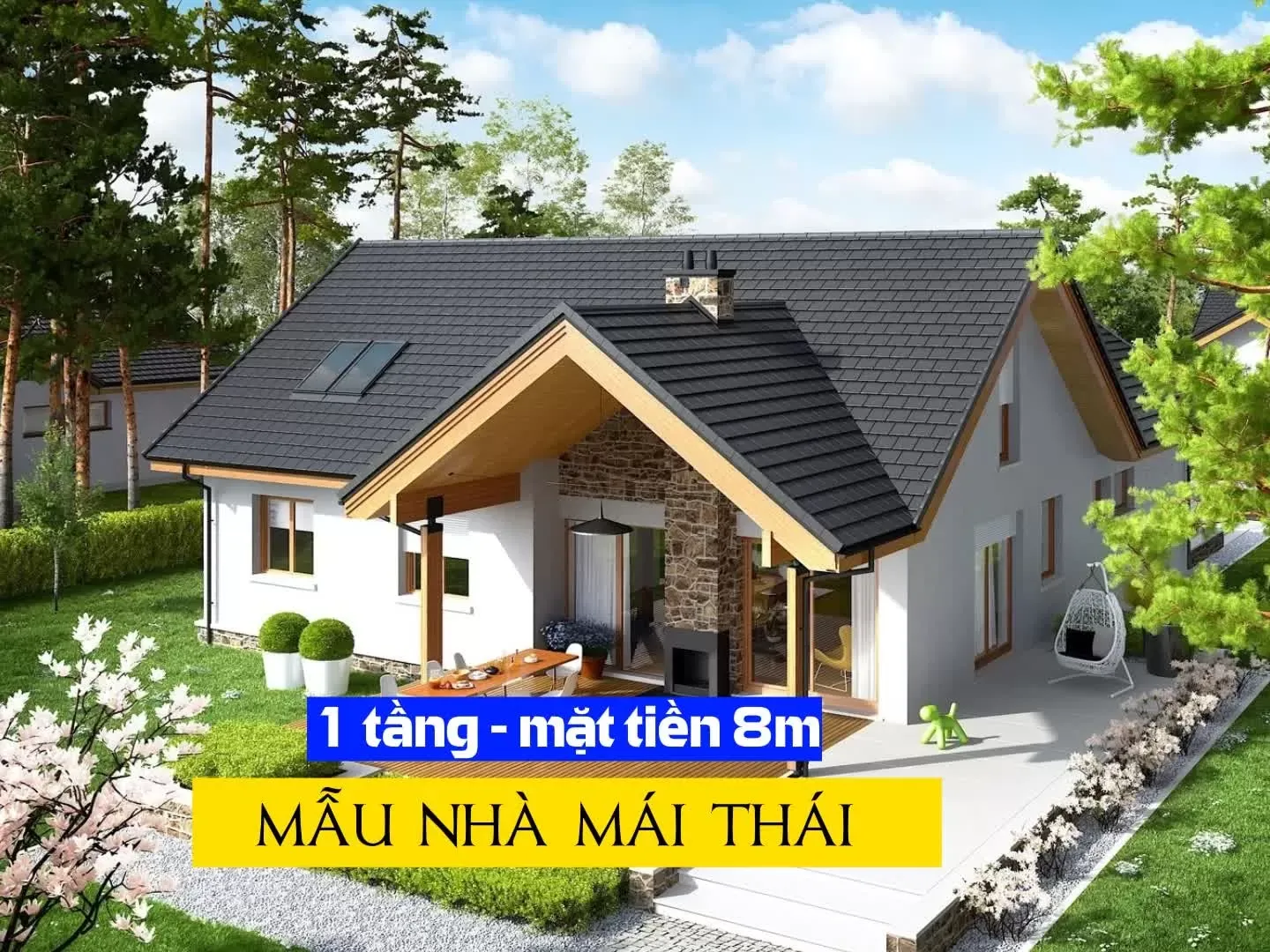 23 Mẫu nhà mái thái 1 tầng mặt tiền 8m tiện nghi đáng xây nhất