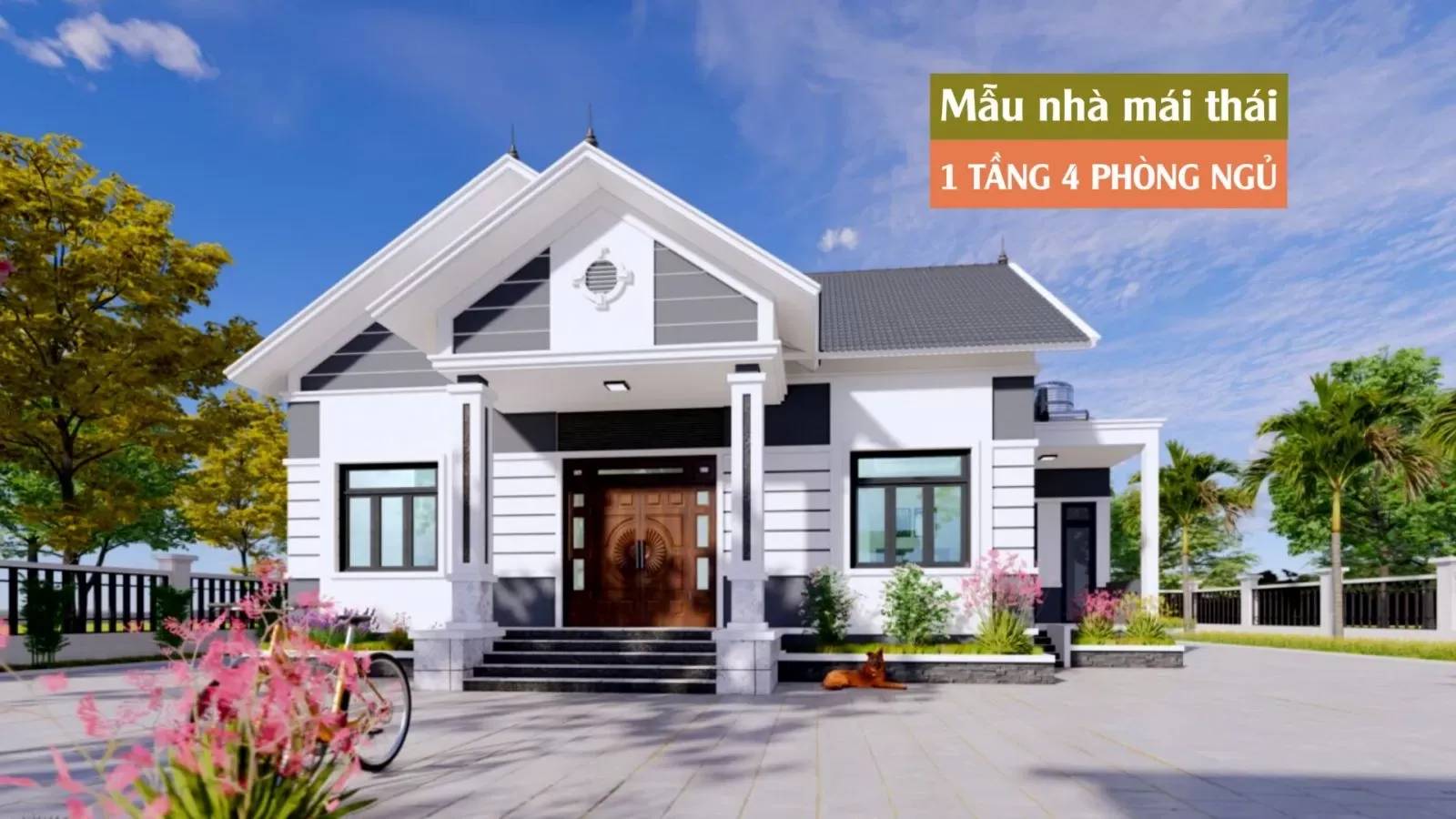 33 Kiểu thiết kế mẫu nhà mái thái 1 tầng 4 phòng ngủ đẹp hết ý