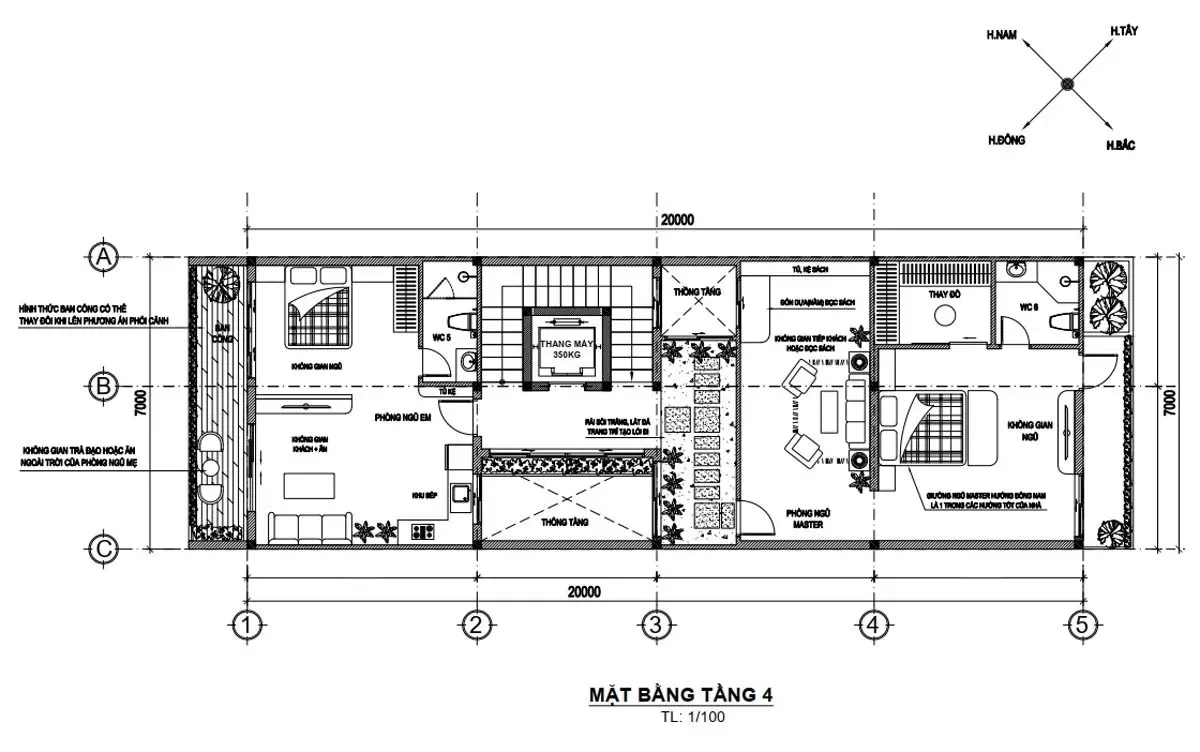 35 Mẫu nhà phố tân cổ điển 5 tầng ấn tượng & bản vẽ chi tiết