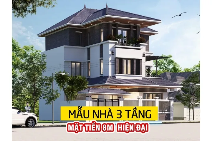 37 Mẫu nhà 3 tầng mặt tiền 8m hiện đại mặt phố tiện nghi