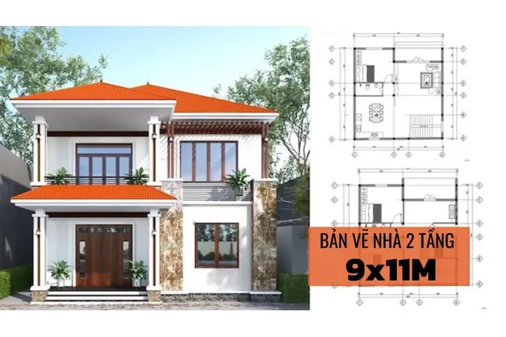 Bản vẽ nhà 2 tầng 9x11m kèm các mẫu thiết kế đẹp nhất 2024