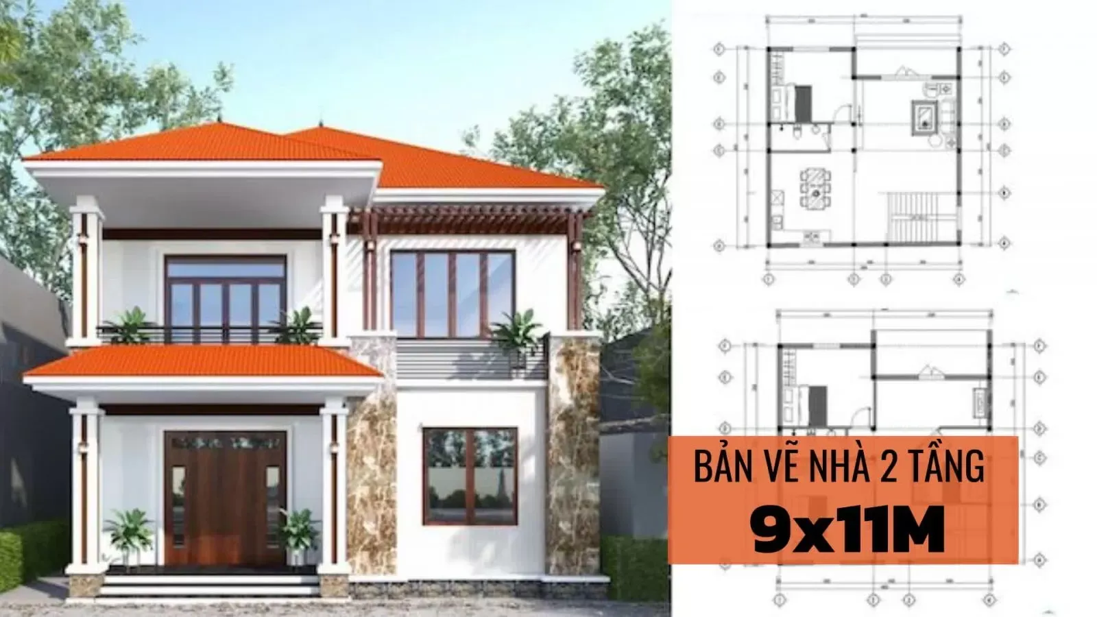 Bản vẽ nhà 2 tầng 9x11m kèm các mẫu thiết kế đẹp nhất 2024