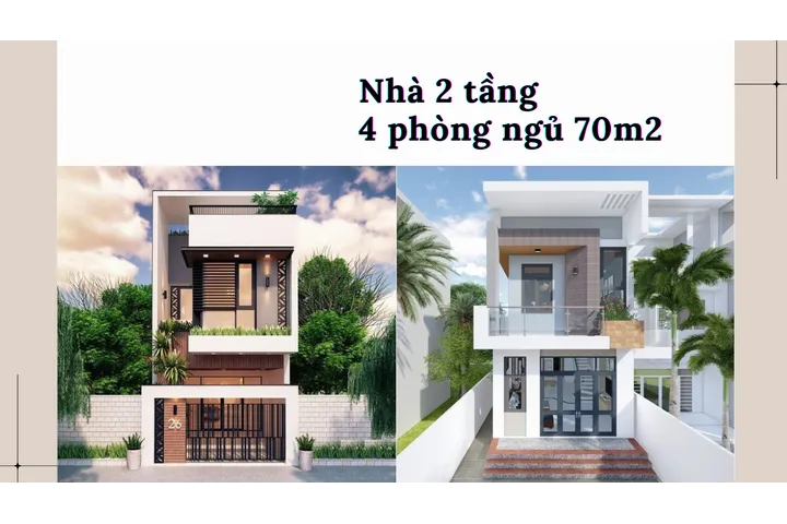 Các mẫu nhà 2 tầng 4 phòng ngủ 70m2 đẹp và tiết kiệm chi phí nhất