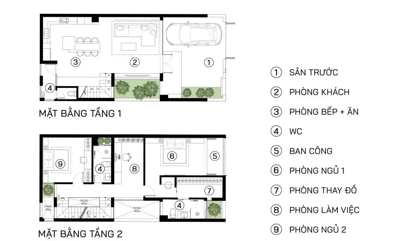 Các mẫu nhà 2 tầng 5 phòng ngủ 150m2 đẹp & bản vẽ chi tiết