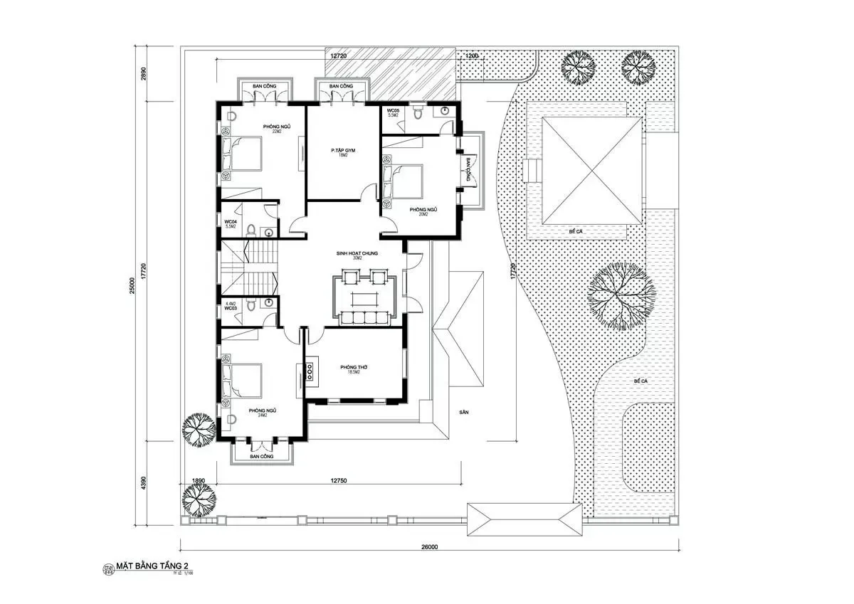 Các mẫu nhà 2 tầng 5 phòng ngủ 150m2 đẹp & bản vẽ chi tiết