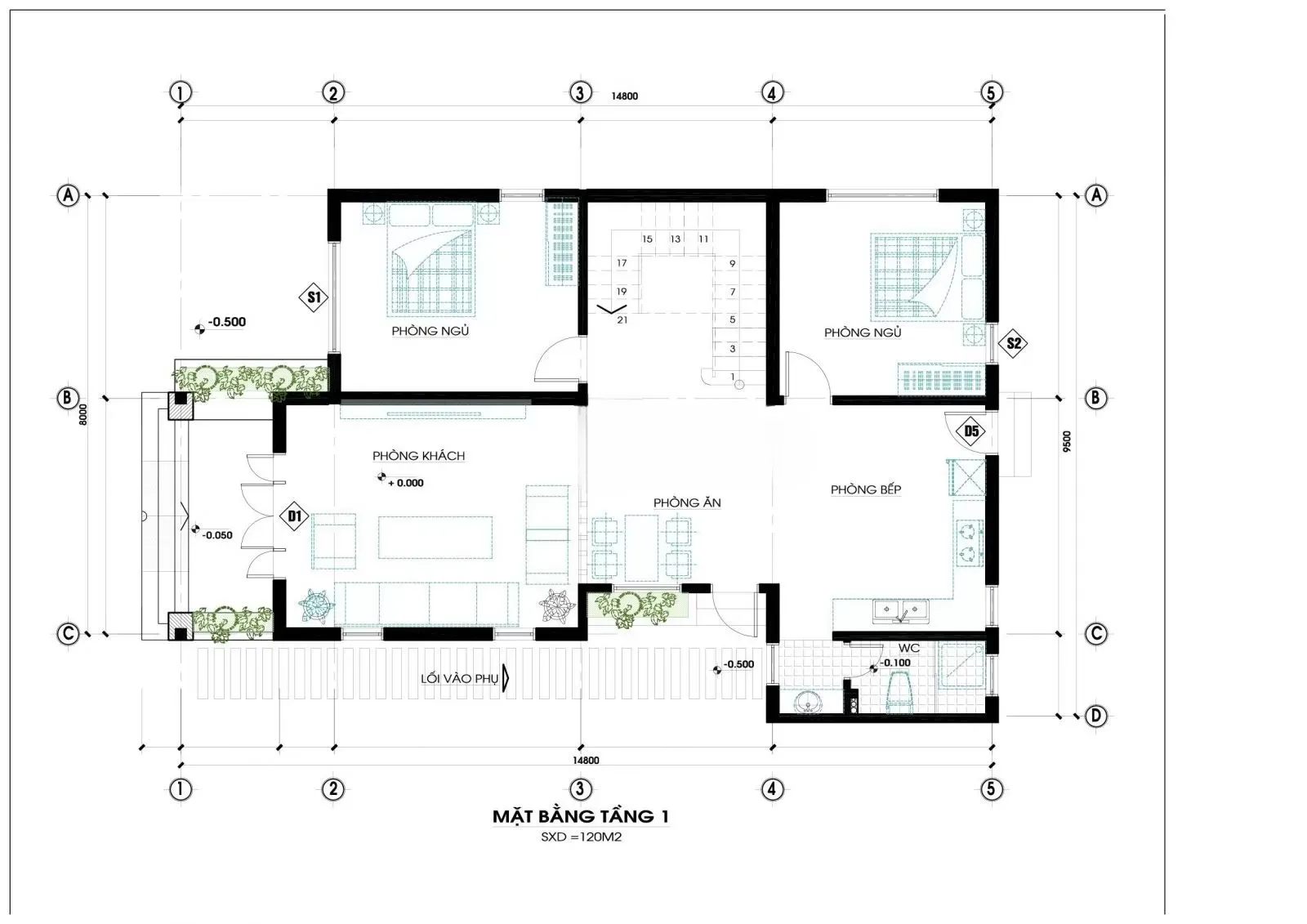 Các mẫu nhà 2 tầng 5 phòng ngủ 150m2 đẹp & bản vẽ chi tiết