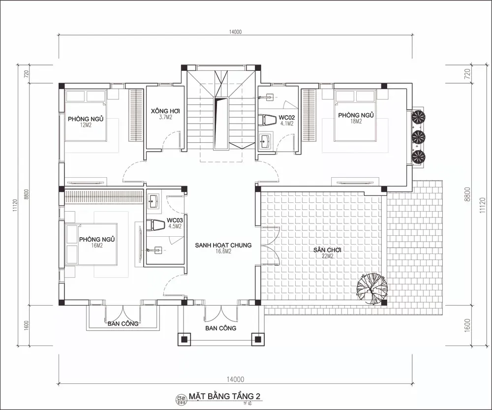 Các mẫu nhà 2 tầng 5 phòng ngủ 150m2 đẹp & bản vẽ chi tiết