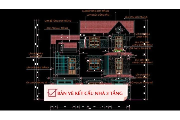 Chi tiết bản vẽ kết cấu nhà 3 tầng full (kết cấu và kiến trúc)