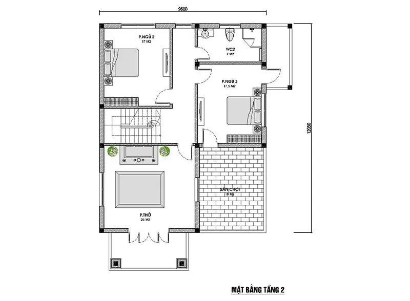 Chi tiết mặt bằng nhà 2 tầng mái nhật công năng vượt trội