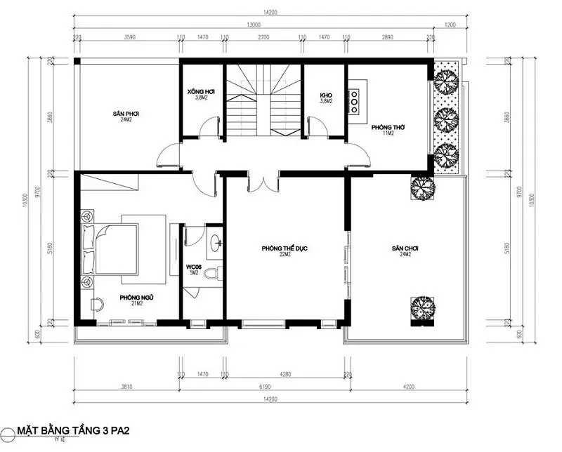 Chiêm ngưỡng mẫu nhà mái lệch 3 tầng đẹp (Full bản vẽ)