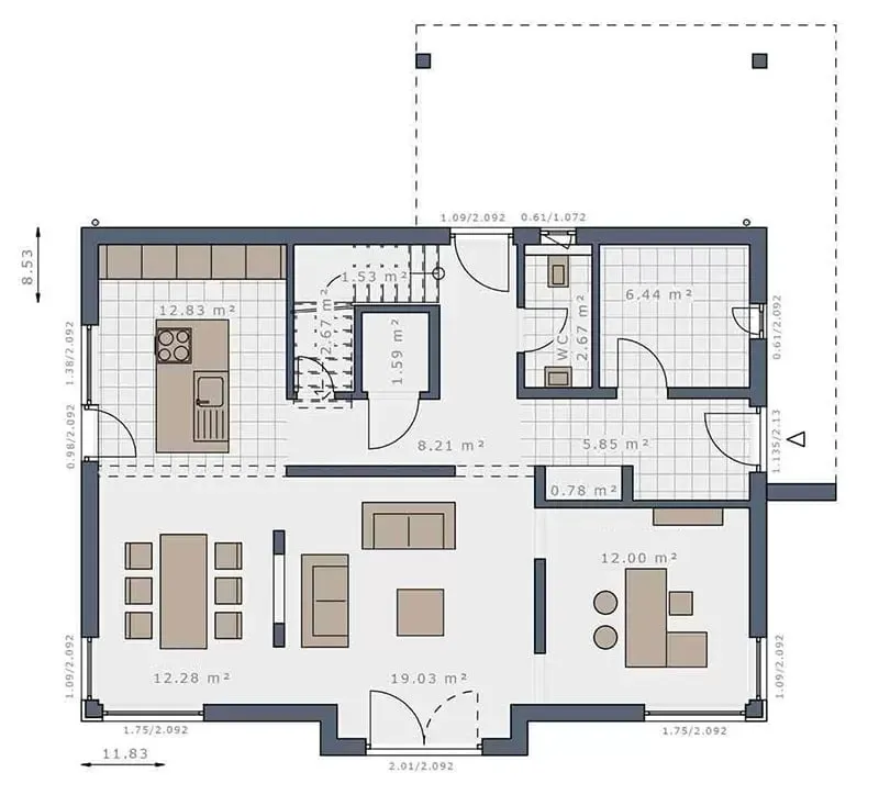 Kinh nghiệm xây dựng mẫu nhà vuông 1 tầng 80m2 (kèm bản vẽ mặt bằng)