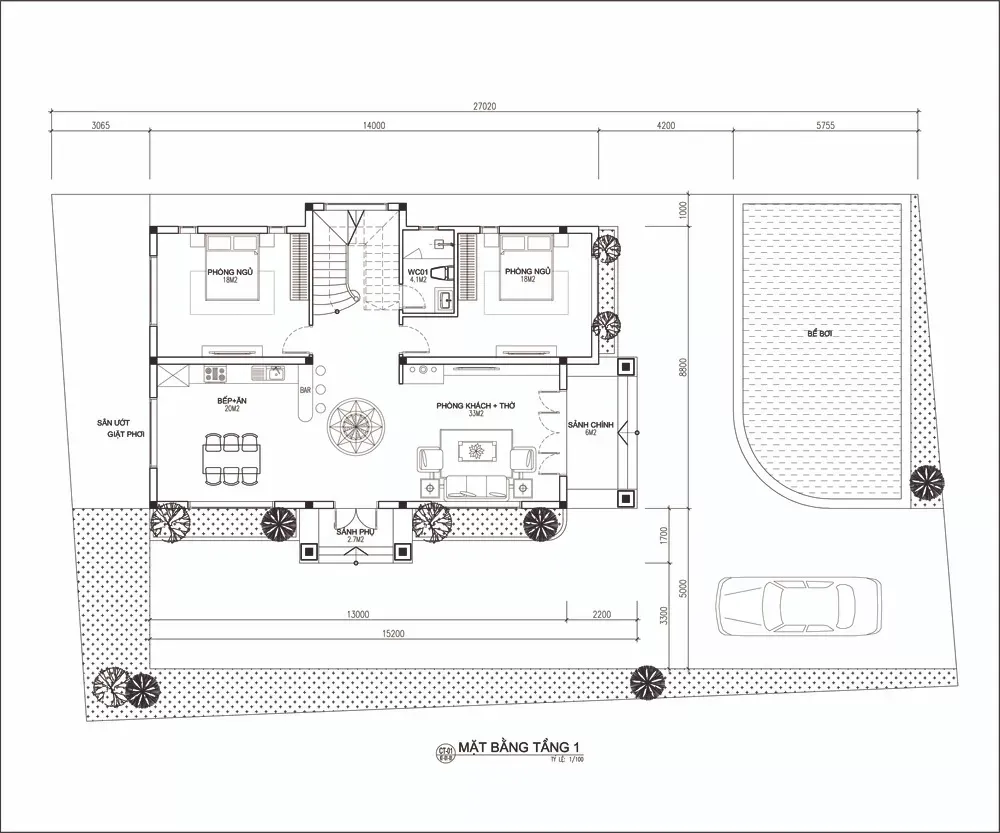 Kinh nghiệm xây dựng mẫu nhà vuông 1 tầng 80m2 (kèm bản vẽ mặt bằng)