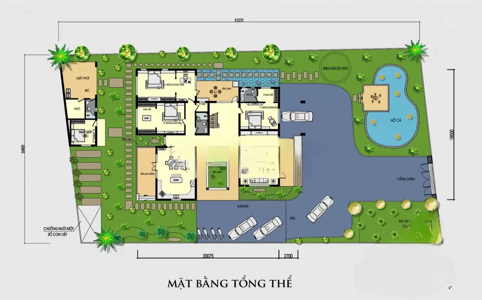 Mặt bằng nhà vườn 2 tầng thiết kế chuẩn phong thủy 2024