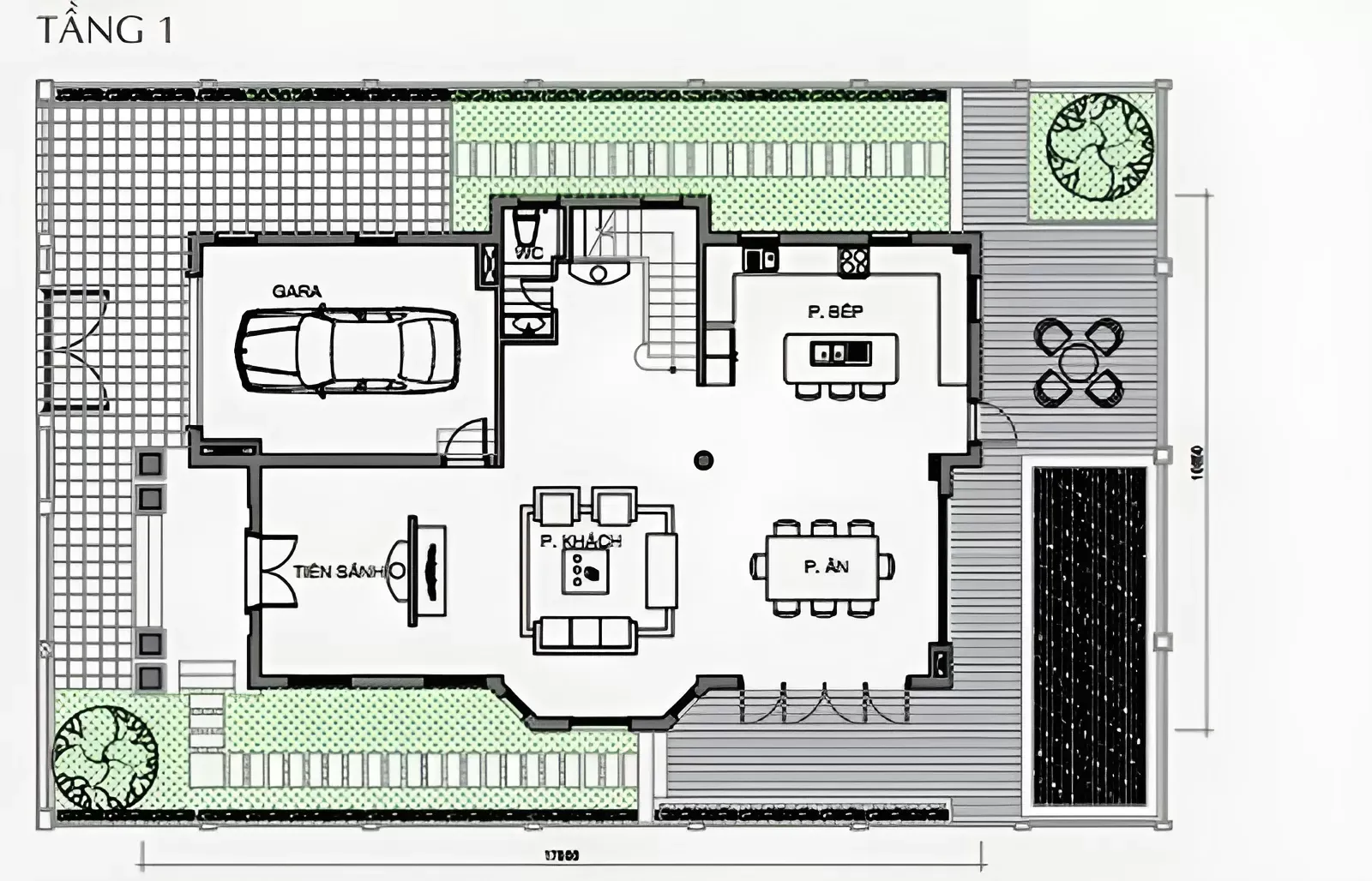 Mặt bằng nhà vườn 2 tầng thiết kế chuẩn phong thủy 2024