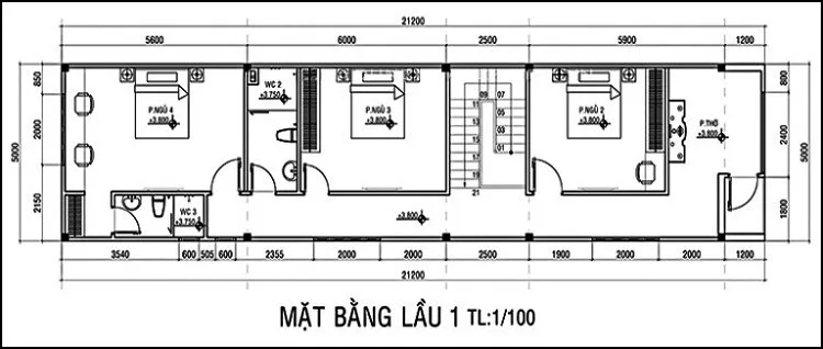 Mẫu thiết kế nhà 2 tầng 4 phòng ngủ 5×17 nhiều người ưa thích