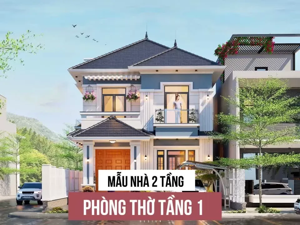 Những mẫu nhà 2 tầng có phòng thờ tầng 1 đẹp chuẩn phong thủy