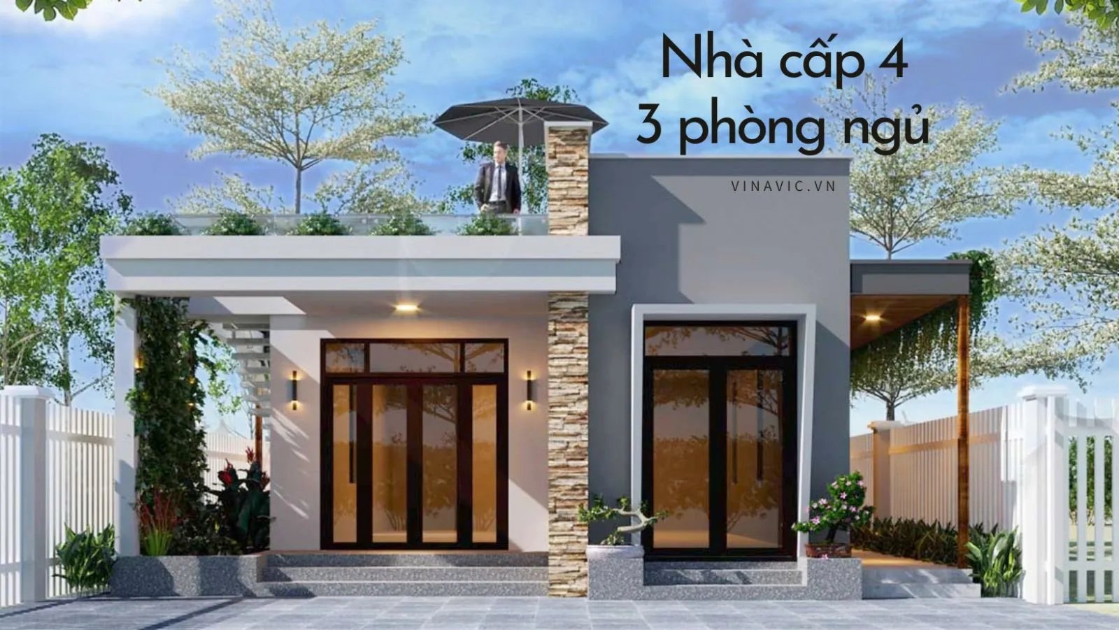 Những mẫu nhà cấp 4 mái bằng 3 phòng ngủ đẹp nhất