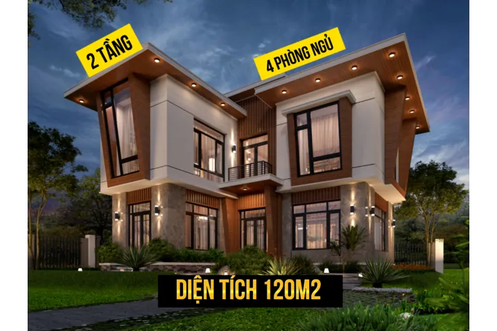 Tham khảo 10+ mẫu nhà 2 tầng 4 phòng ngủ 120m2 hiện đại nhất