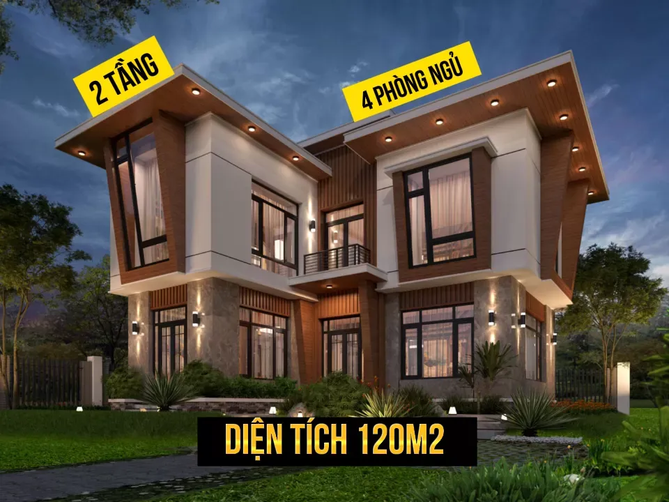 Tham khảo 10+ mẫu nhà 2 tầng 4 phòng ngủ 120m2 hiện đại nhất