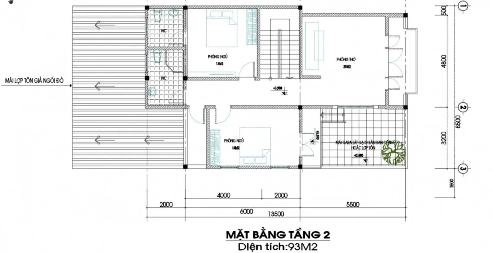 Tìm hiểu mặt bằng kiến trúc nhà phố 2 tầng mái thái