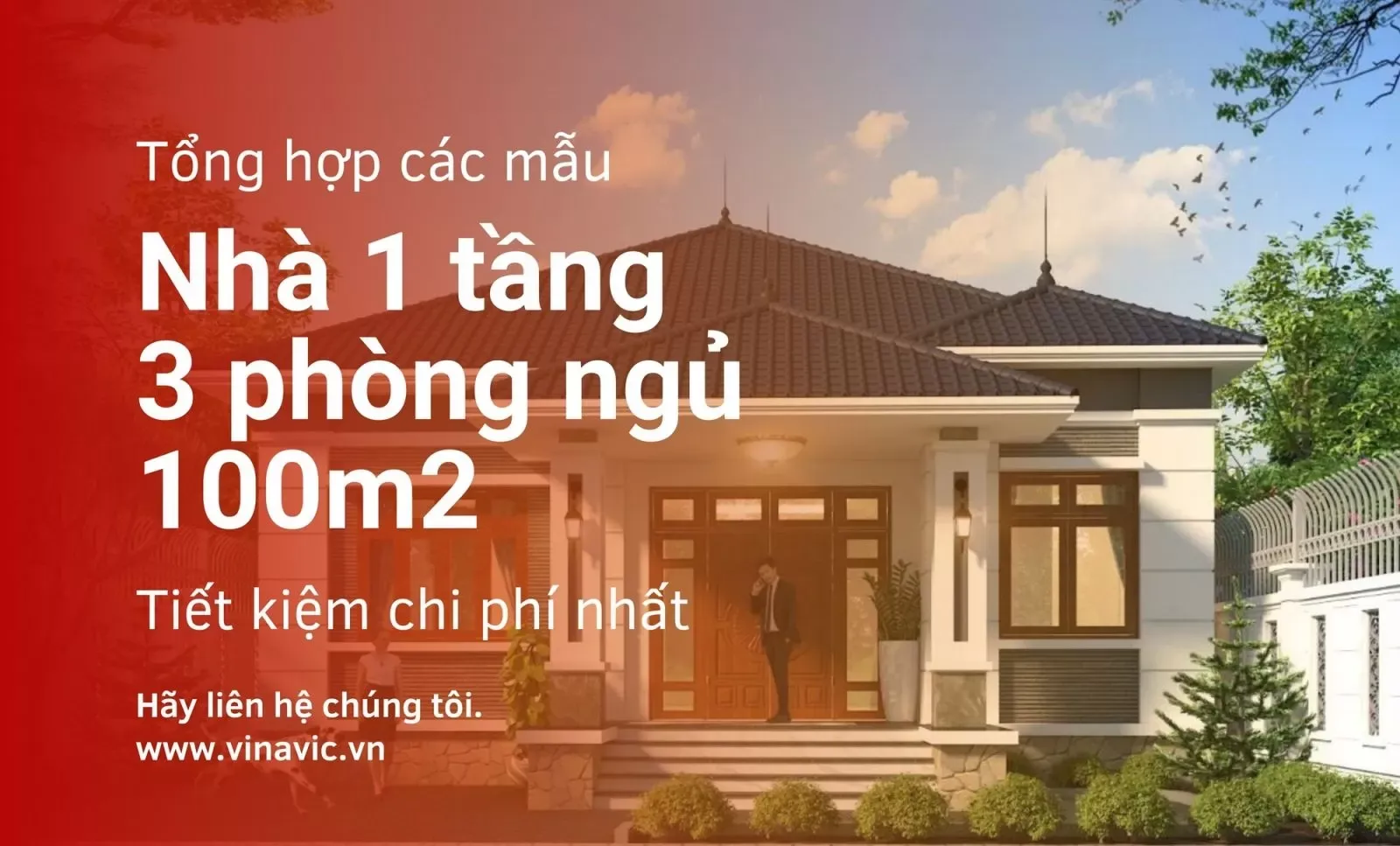 Tổng hợp các mẫu nhà 1 tầng 3 phòng ngủ 100m2 tiết kiệm chi phí nhất