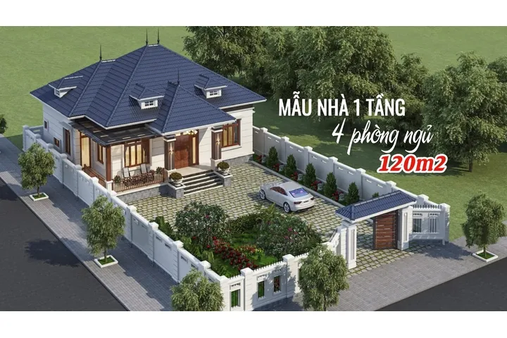 Tổng hợp các mẫu nhà 1 tầng 4 phòng ngủ 120m2 đẹp nhất