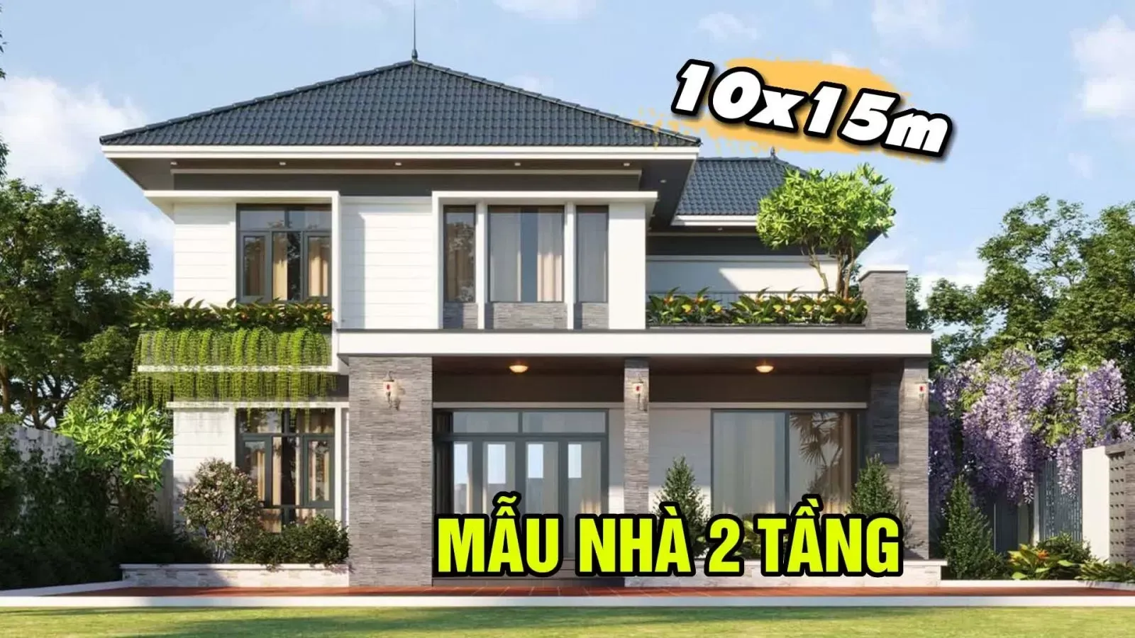 Tổng hợp các mẫu nhà 2 tầng 10x15m với kiến trúc mái ấn tượng