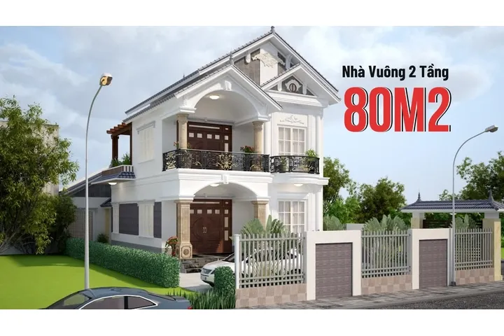 Top 55+ mẫu nhà vuông 2 tầng 80m2 đẹp hiện đại, sang trọng