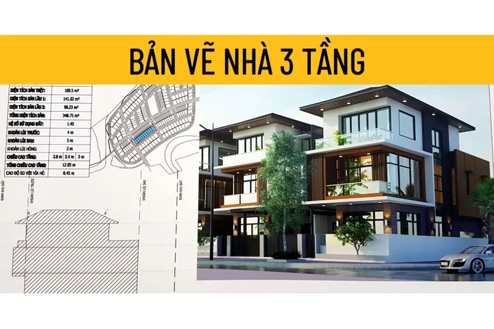 Top 9 bản vẽ nhà 3 tầng với thiết kế tiện nghi hiện đại