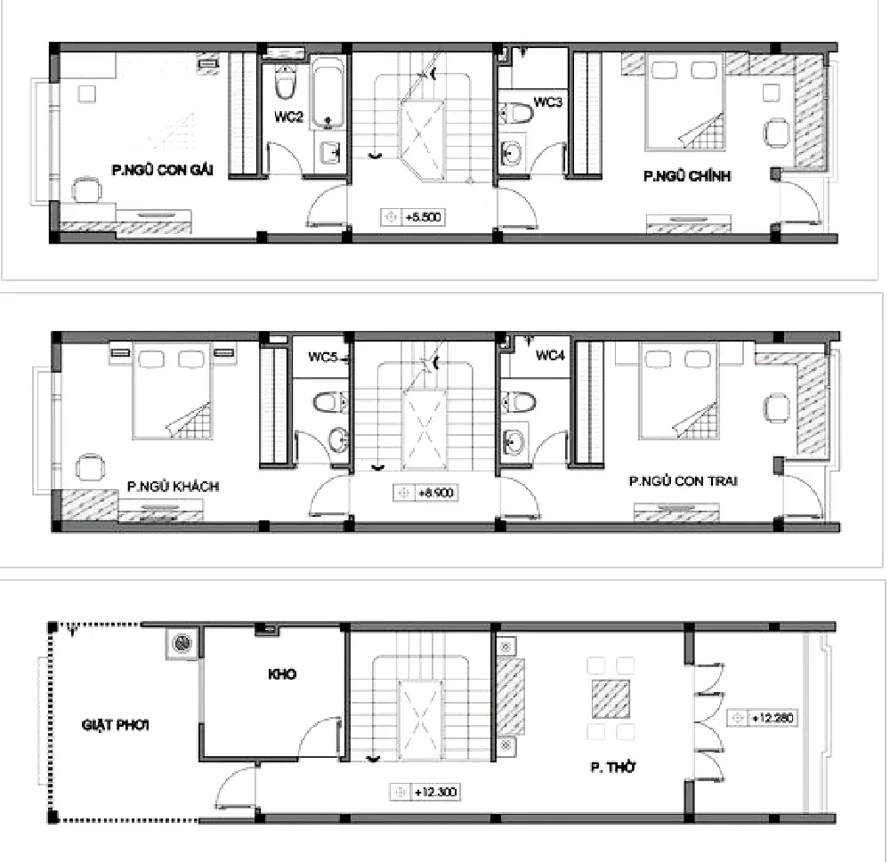 Top 9 bản vẽ nhà 3 tầng với thiết kế tiện nghi hiện đại