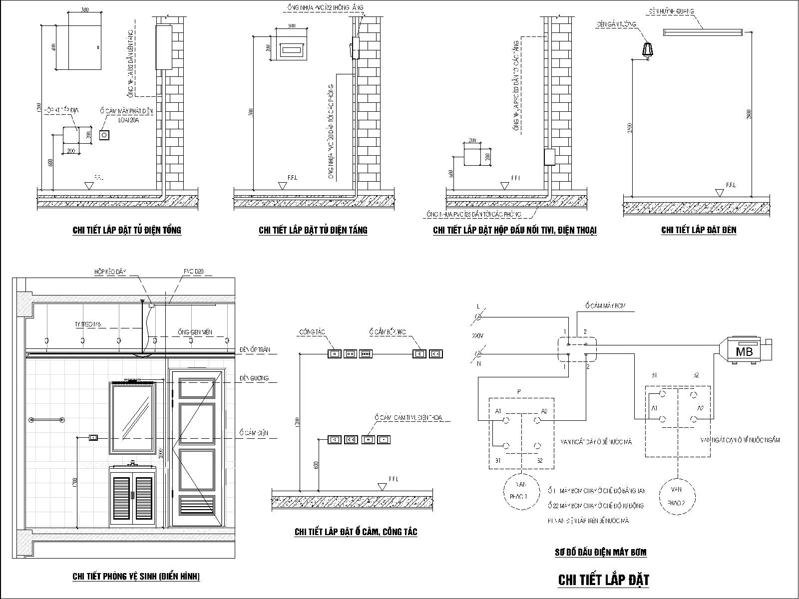 Trọn bộ bản vẽ điện nước nhà 2 tầng & sơ đồ chi tiết