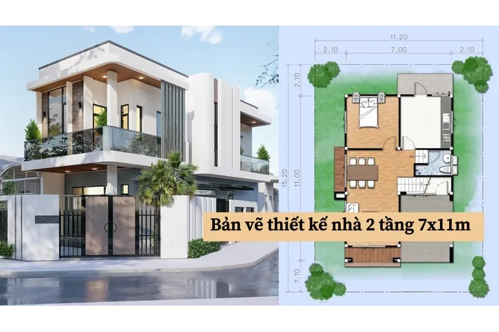 Ý tưởng và bản vẽ thiết kế nhà 2 tầng 7x11m được sử dụng nhiều nhất